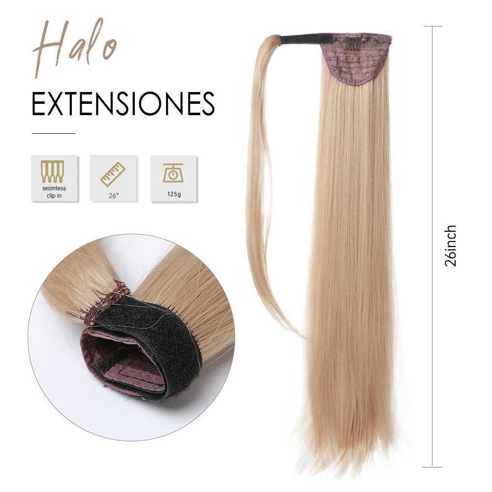 HAIRCUBE long natural straight ponytail hair extension wig blonde hair wrapped around synthetic hair suitable for womens daily ponytail hair W240817