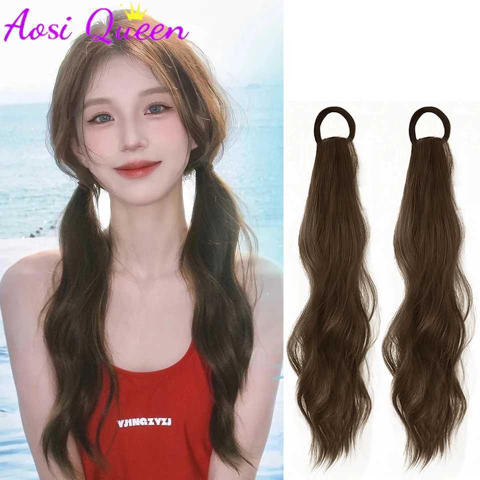 AOSI synthetic ponytail long wave ponytail hair extension 19 inches heat-resistant ponytail wig double ponytail W240817