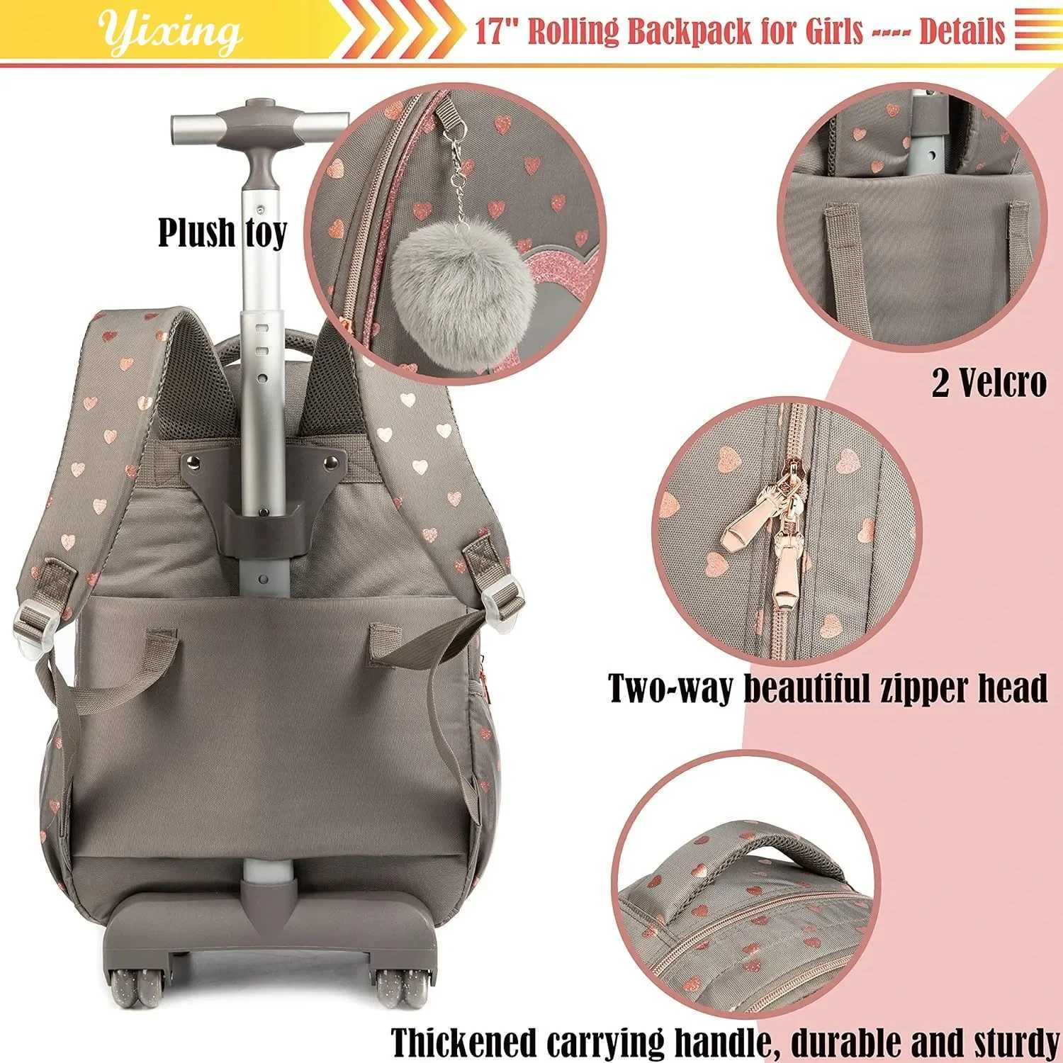 Childrens Wheeled Backpack Bag Set with Lunch Box School Rolling Backpack Bag with Wheels School Trolley Backpack Bag for Girls Y240820