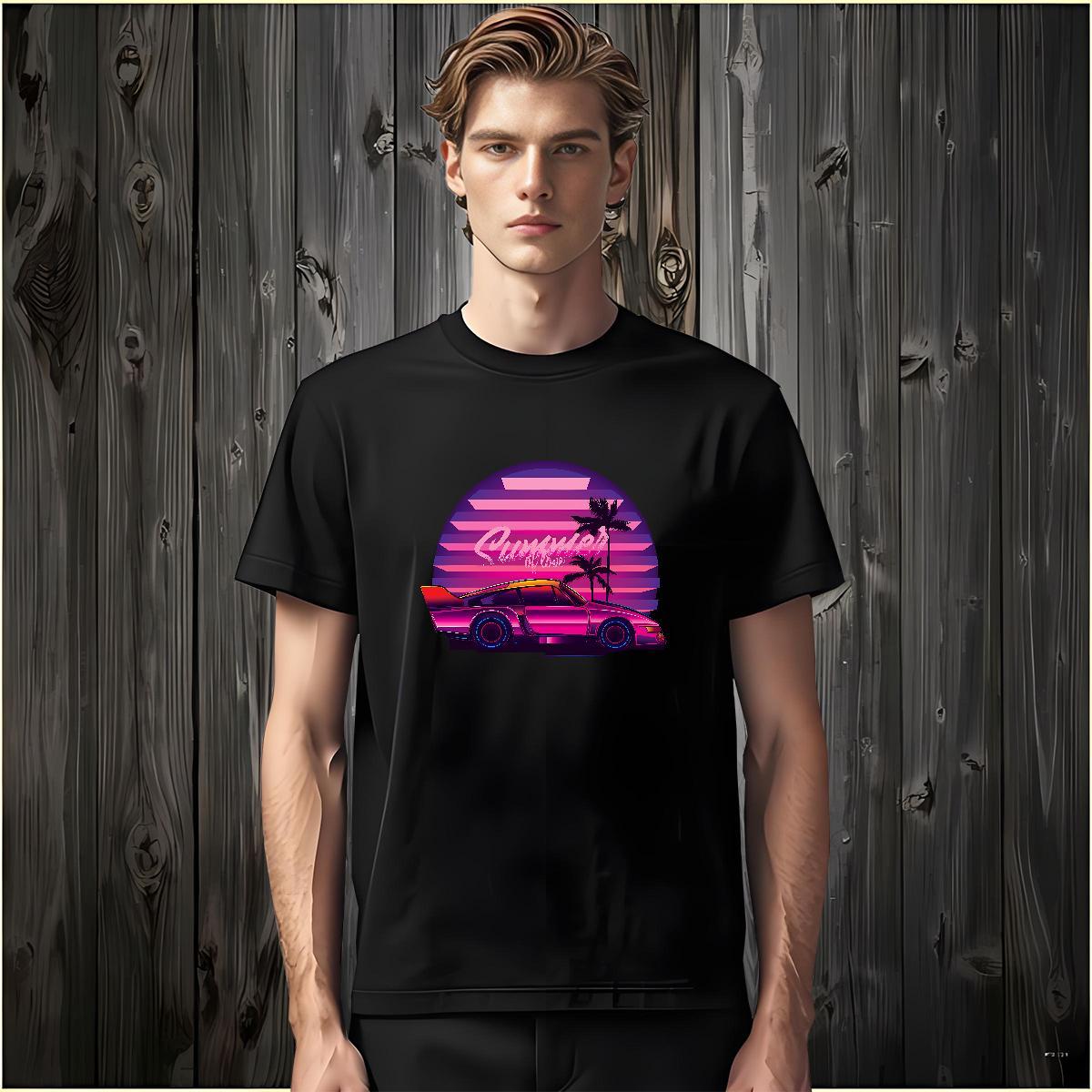 Brand car T-Shirts Casual Mens Tshirts 230g 100% Cotton DIY Breathable Soft Black White Tops Tees