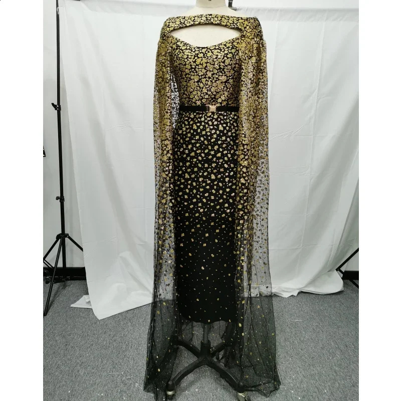 Party Dress Women Elegant Sequin Spring Autumn Embroidery Sexy Cloak Sleeve Ladies Dinner Big Swing Long Lugentolo 240819