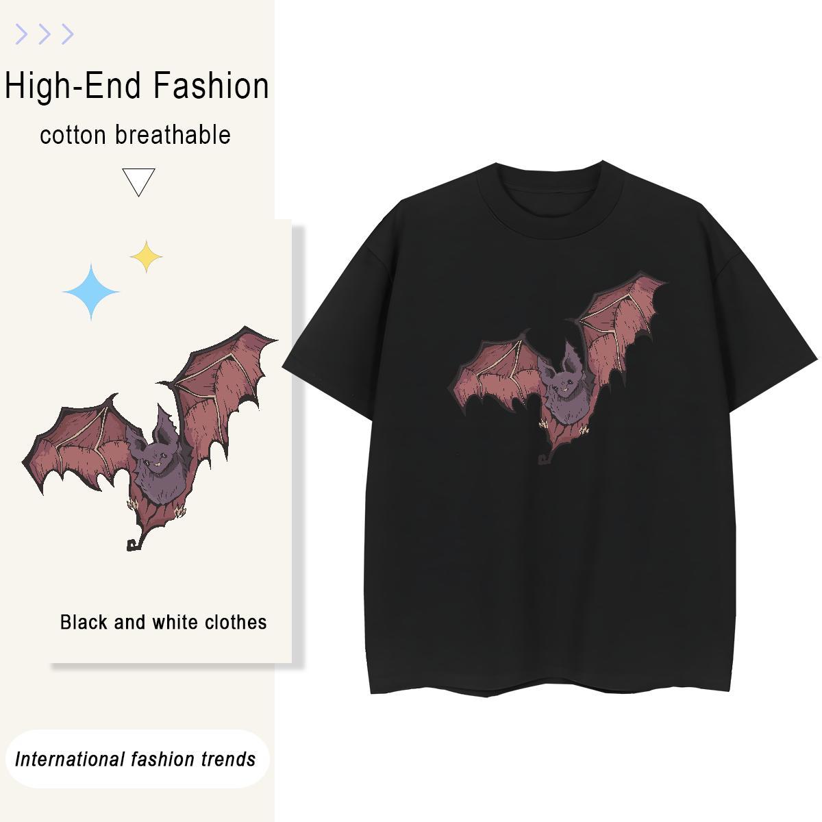 2024 DIY Tshirt for Man Woman bat Daily Wear 230g Pure Cotton Clothings Short Sleeve O-Neck Loose Mens T Shirts Skull