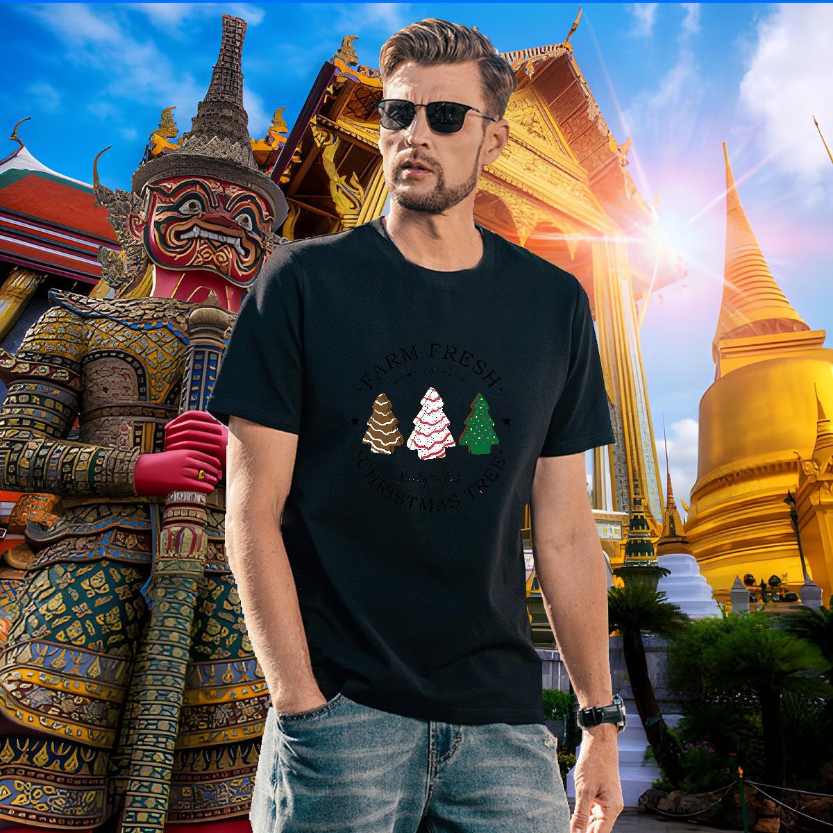 Wholesale Mens T Shirts christmas trees Breathable Crew Neck Casual Daily Wear Asian Size 230g Pure Cotton Men Clothes T-Shirt 2024 Tees Shirts