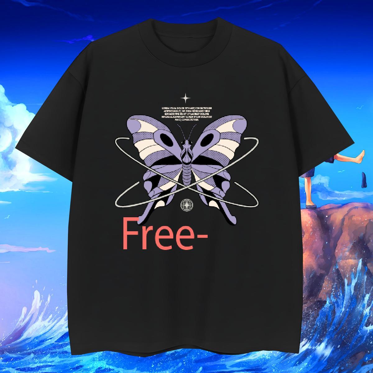 Loose Fit butterfly 100% Cotton 230g Couples T Shirts Home Outdoor Short Sleeve O-Neck T-Shirts for Men Factory Direct Oversized Tops Tees