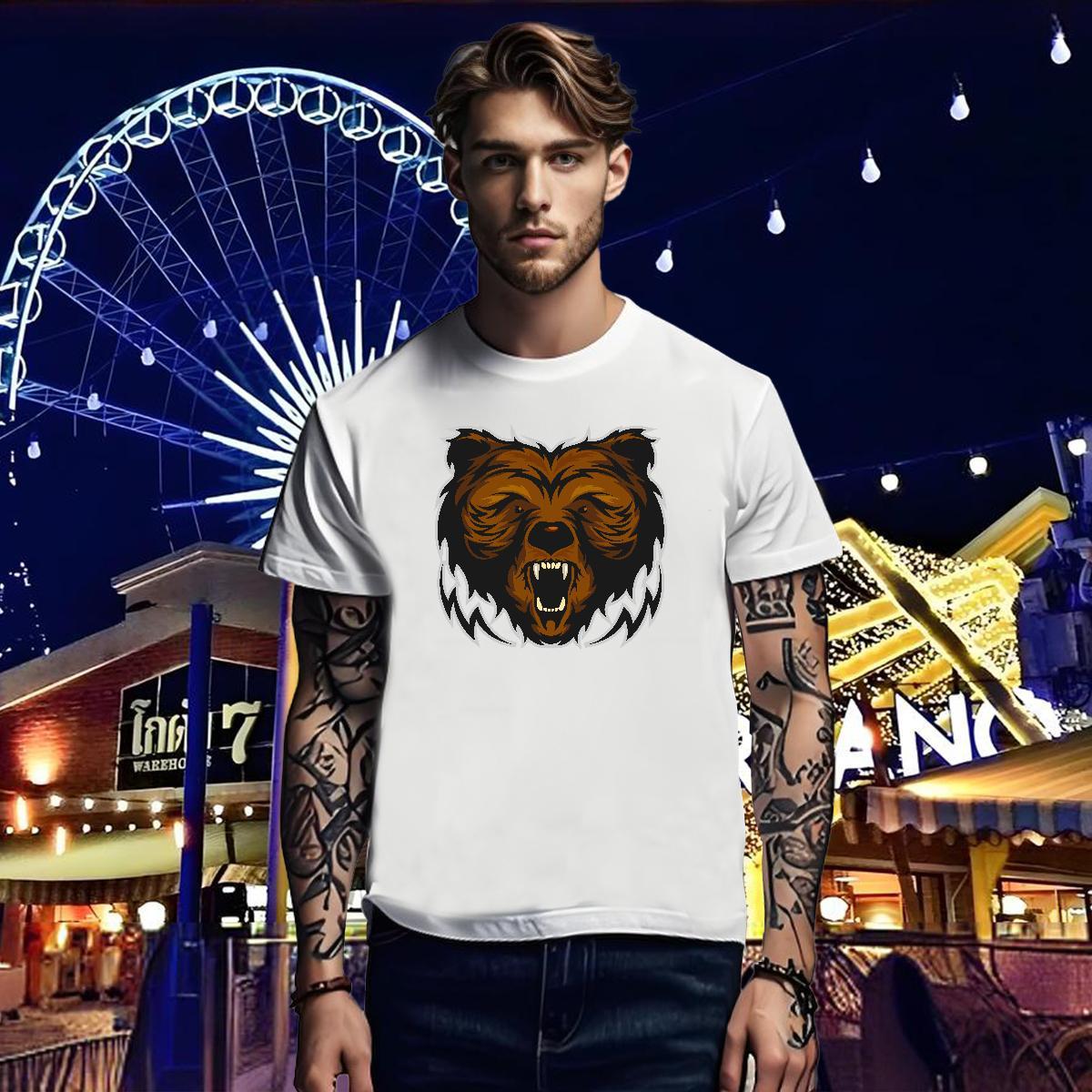 Fashion Designer Men Clothes T-Shirt bear Sport 230g Cotton Tops Crew Neck High Quality T Shirts Men DIY Printed
