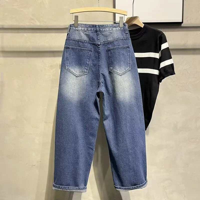 Pantalon Y2K Fashion Washed Blue Baggy Stacked Jeans Pants For Men Clothes Straight Wide Leg Denim Trousers Ropa Hombre 240819