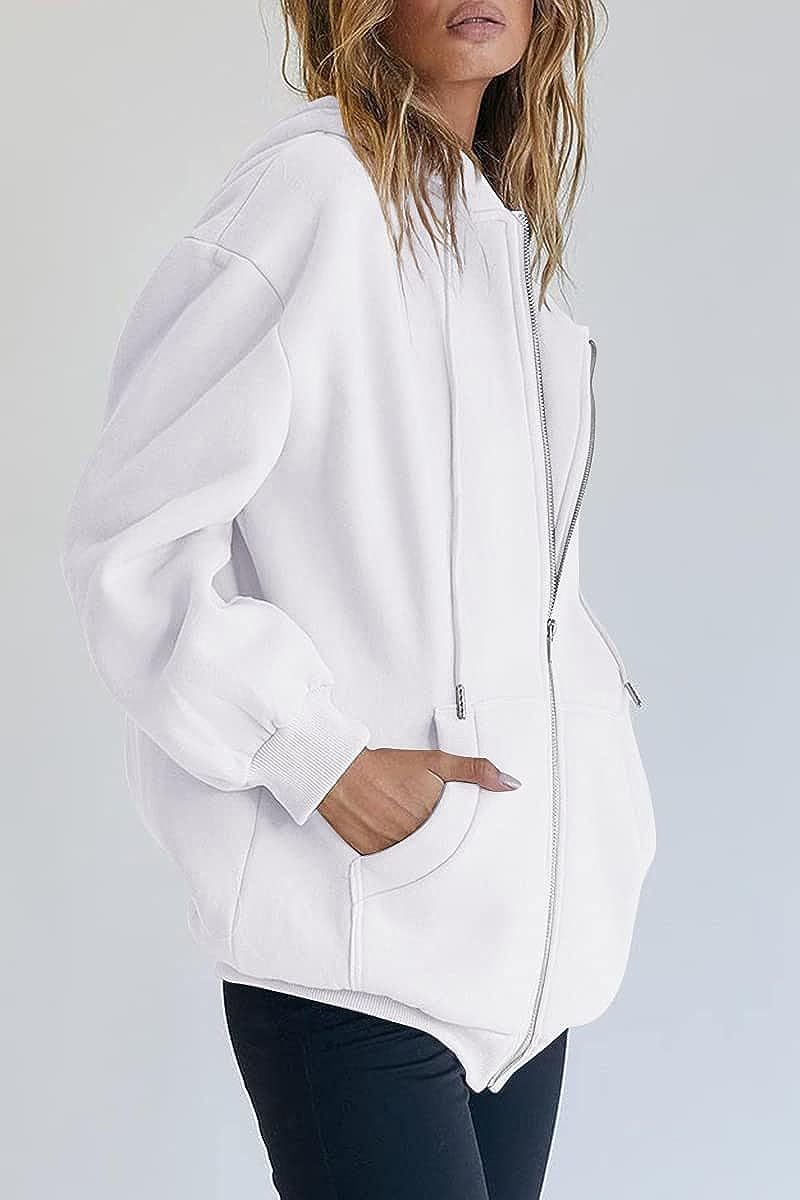 Fashion Women's Hooded Zippered Sweatshirt - Loose Fit Stand Up Collar for Autumn & Winter