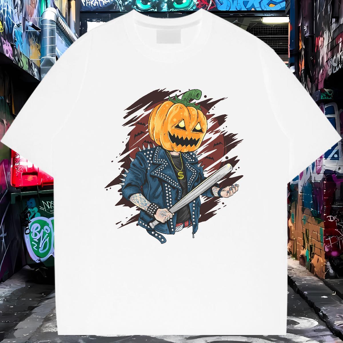 Comfortable T Shirt For Man pumpkin Round Neck Short Sleeve Anime Printing Street Black Oversized 230g Cotton Men Tops Tees Stylist Tops Shirt