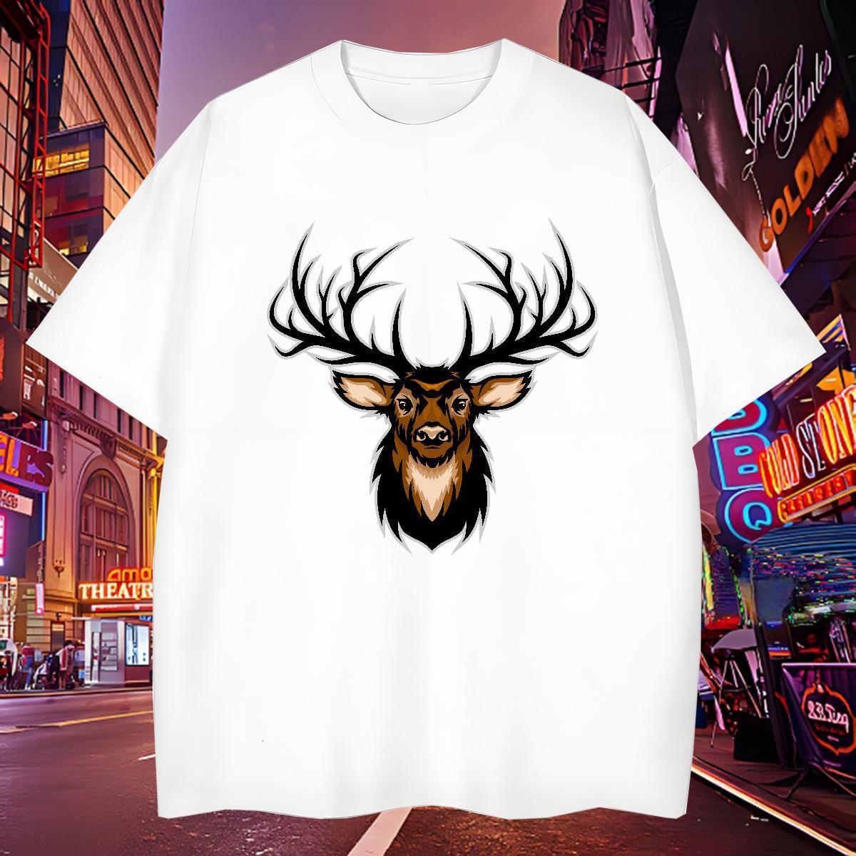 Unisex T-Shirts deer Breathable Crew Neck Casual Black Oversized 230g 100% Cotton Tshirt for Man Woman New Tee Shirt