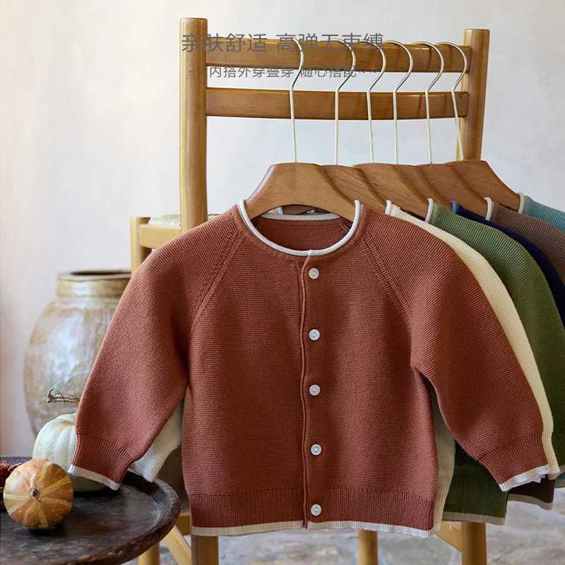 Infants Toddler Baby Boys Girls Sweater Autumn Contrasting Colors Kids Knitted Cardigan Childrens TopXJ240819