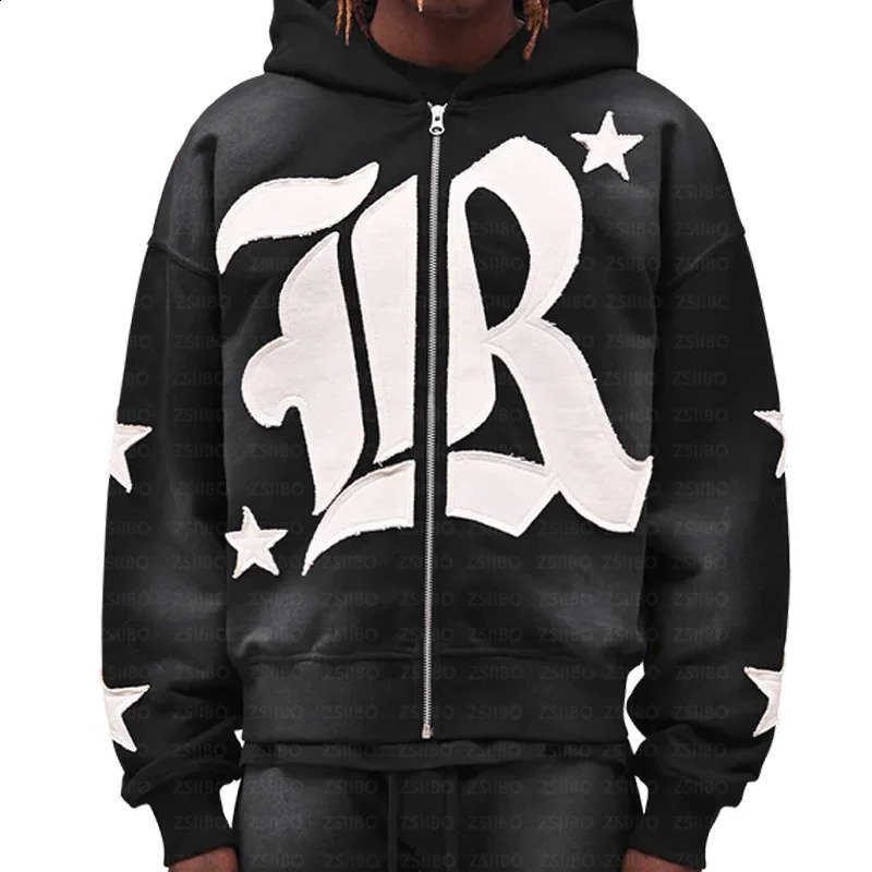 Y2K Hoodie Hip Hop Gothic Retro Patch Work Loose Pulling Mens Fashion Harajuku Street Clothing Casual Top Punk 240819