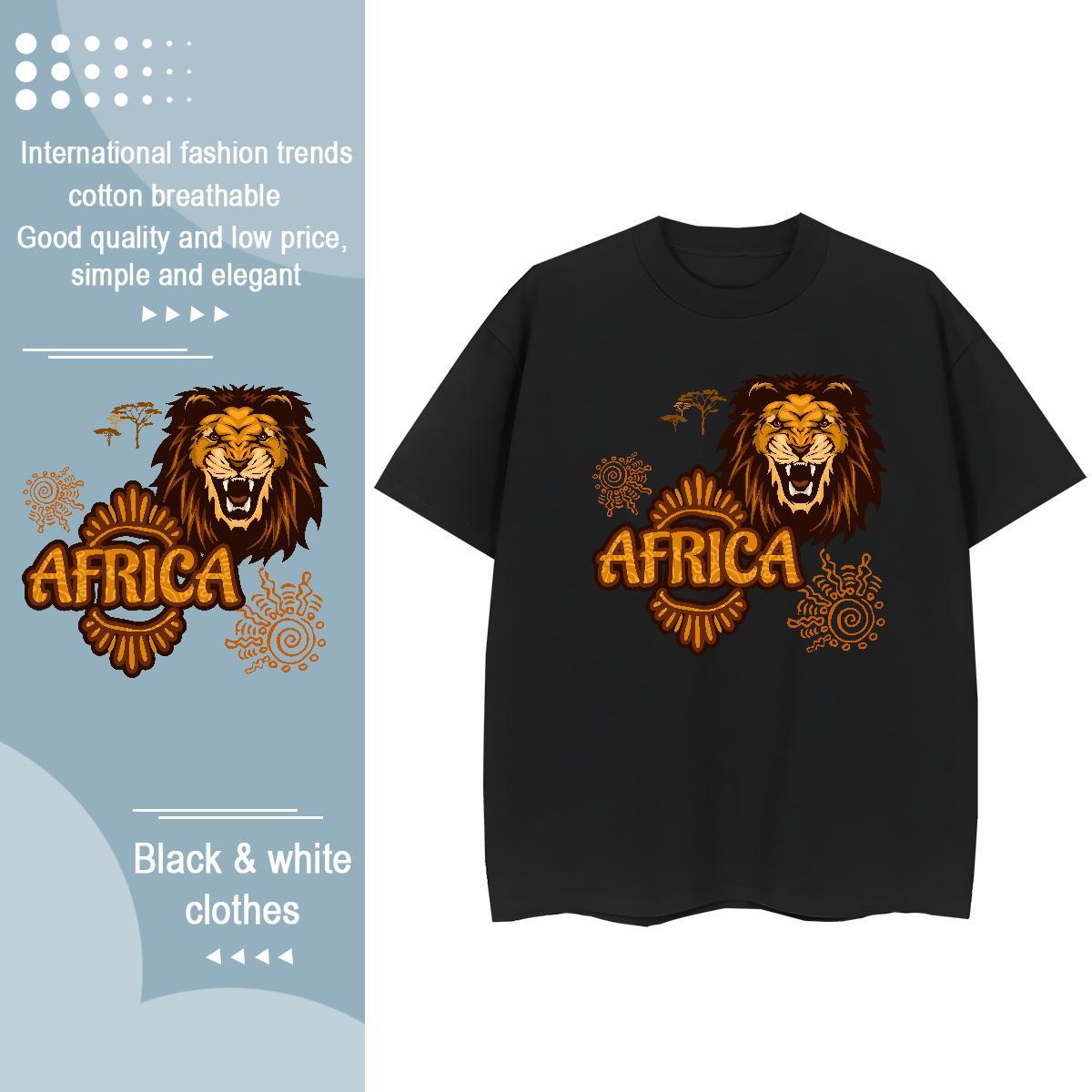 Soft Mens T Shirts Africa lion Breathable Short Sleeve Spring Summer Asian Size 230g 100% Cotton Tshirt for Man Woman 2024 DIY Tee Shirt