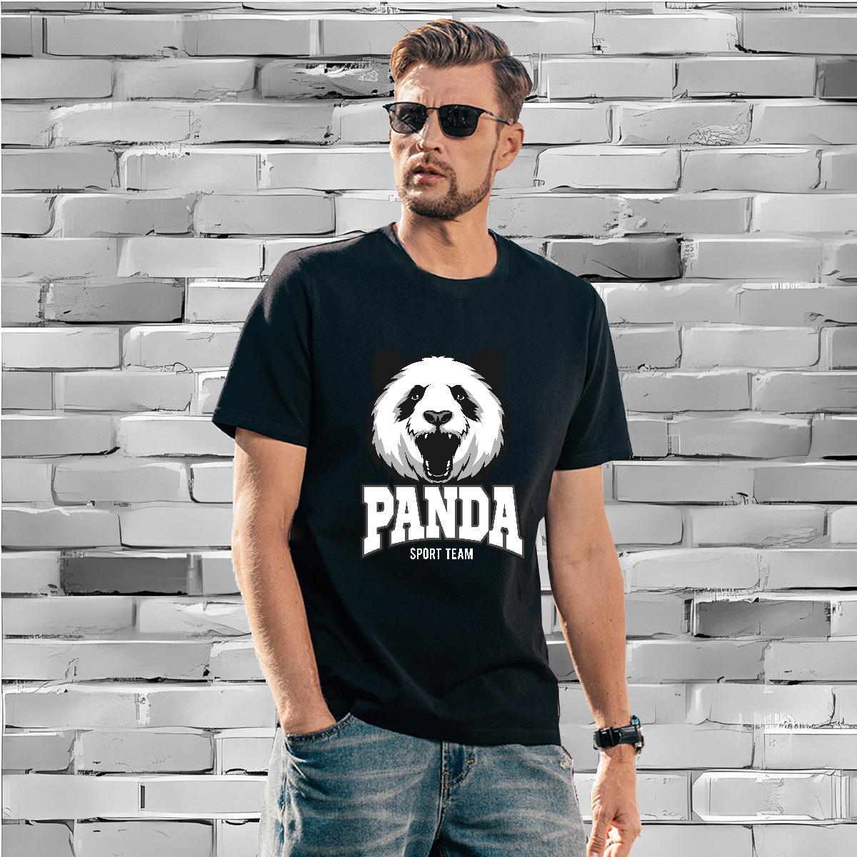 Popular Men T Shirts panda Round Neck Short Sleeve Sports Casual Cartoon Print 230g Cotton Men Tshirts Classic Tops