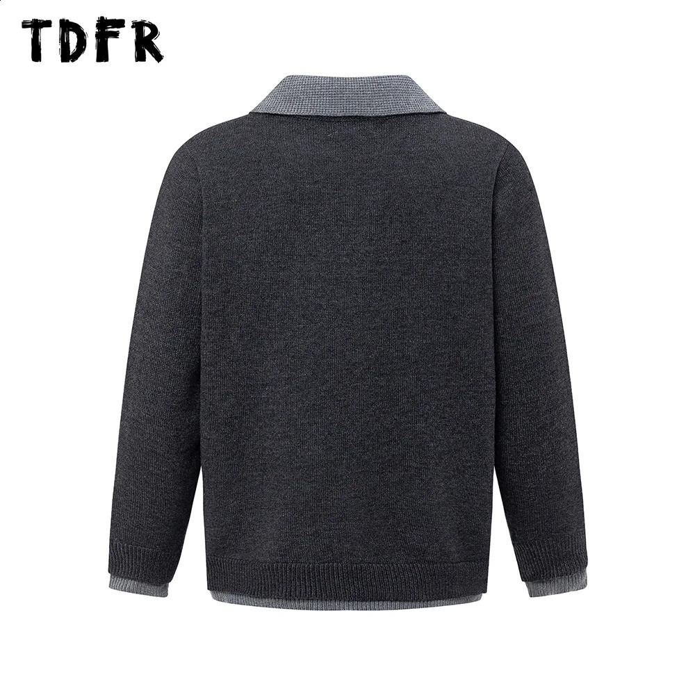 Splicing Knitted Sweater Mens Autumn and Winter Streetwear Casual Loose Collar Long Sleeve Zipper 240819