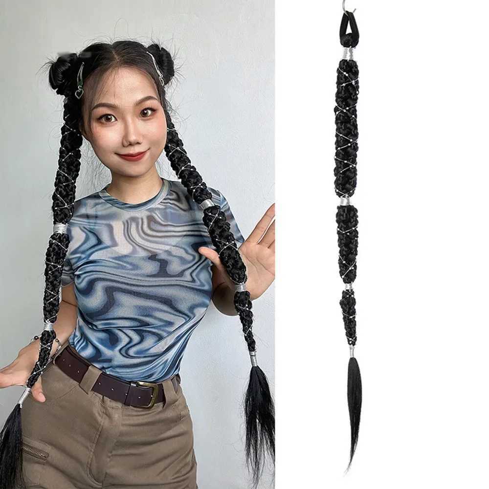 Ultra long Boxing Synthetic Hair Braided Wig Ponytail Hot Girl Cross Chain Female Hair Extension Photo Prop W240817