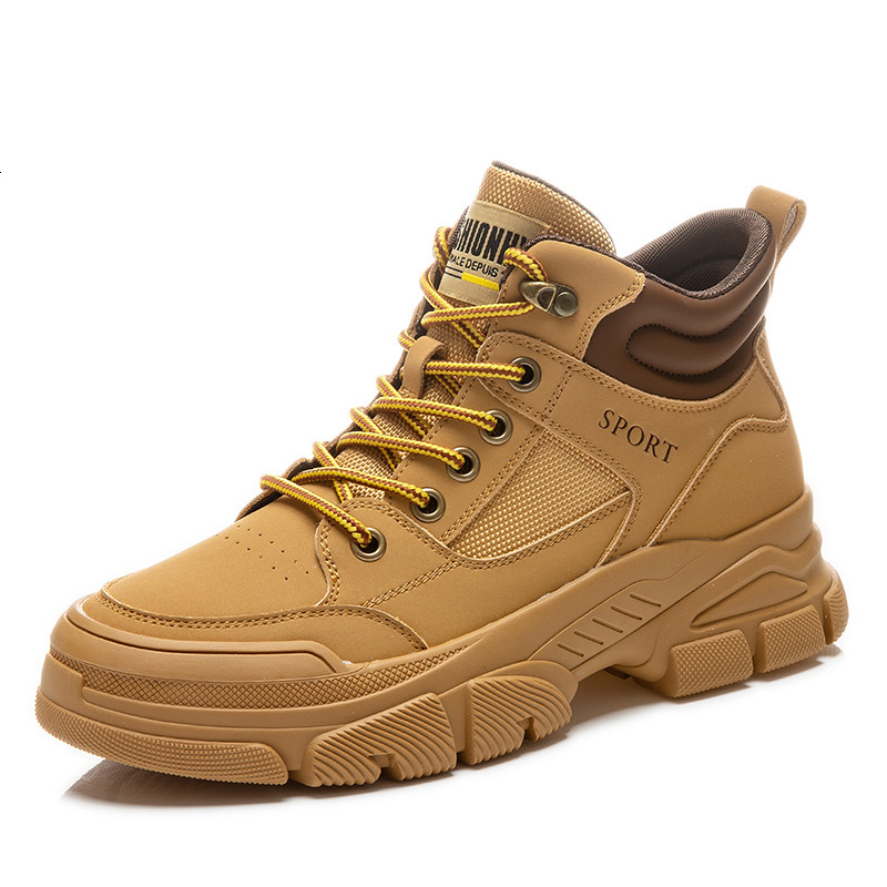 Ddmysports Genuine Leather Yellow Women In Autumn Winter New Round Headed Martin Boots For Casual And Versatile S Trend OUTDOOR