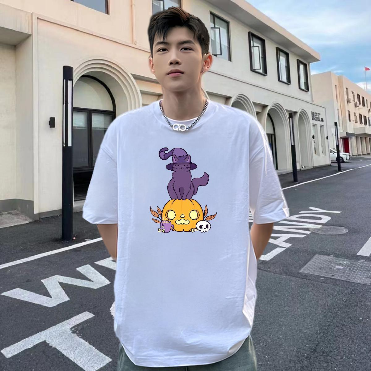 Classic Casual Men Tshirts pumpkin Casual Daily Wear 230g Pure Cotton Clothings Round Neck Short Sleeve Designer Man T Shirts Customized Print