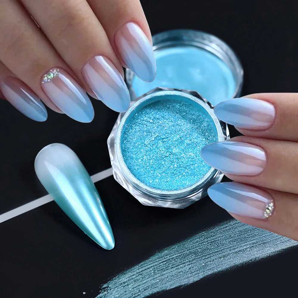 Purple Gradient Chrome Pearl Nail Powder Mirror Effect Nail Art Glitter Pigments Dust Super Shiny Nail Rubbing PowderXJ240815
