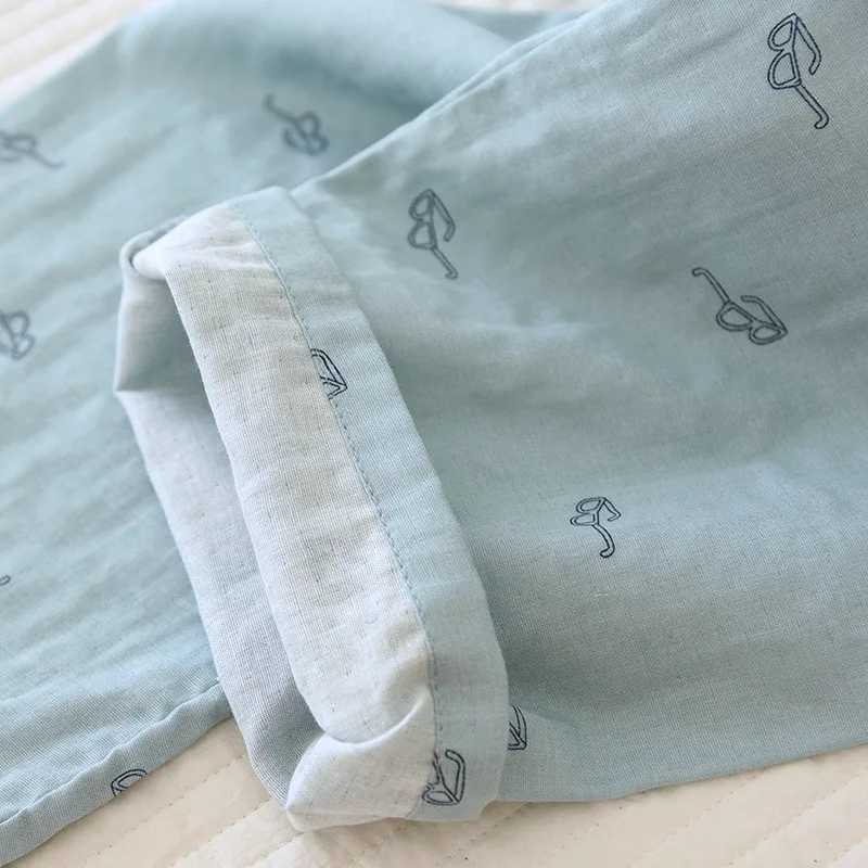 Mens sleepwear winter long sleeved pants pure cotton simple glasses printing home service set autumn sleepwear mens sleepwearW240719