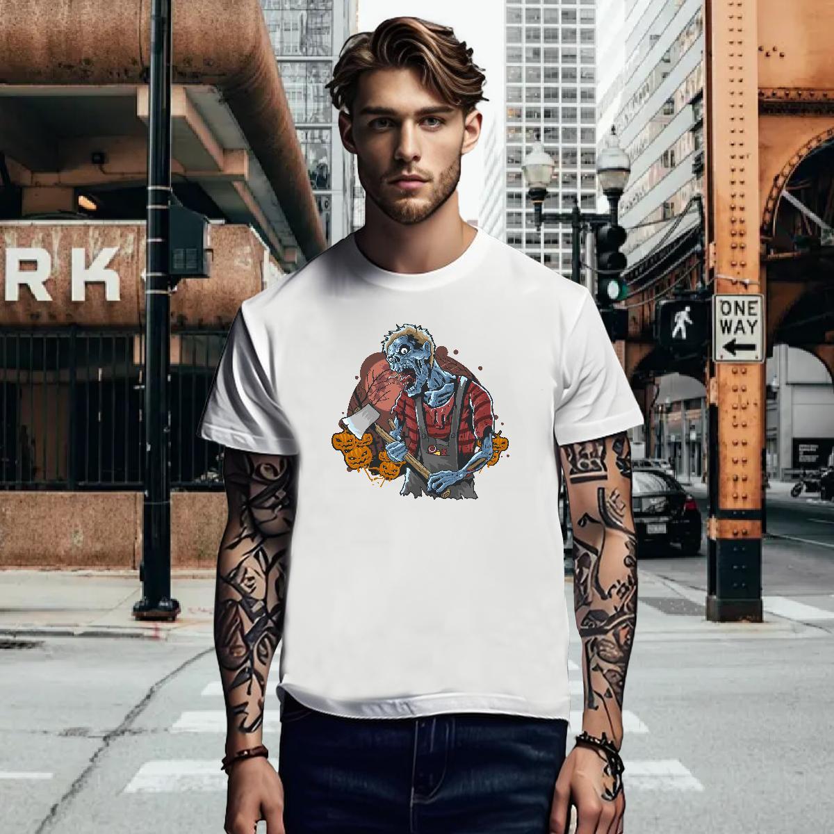 Men T Shirts 230g Cotton zombie Street wear Hip Hop Round Neck Short Sleeve White Plus Size Tshirts 2024 Cool Polos