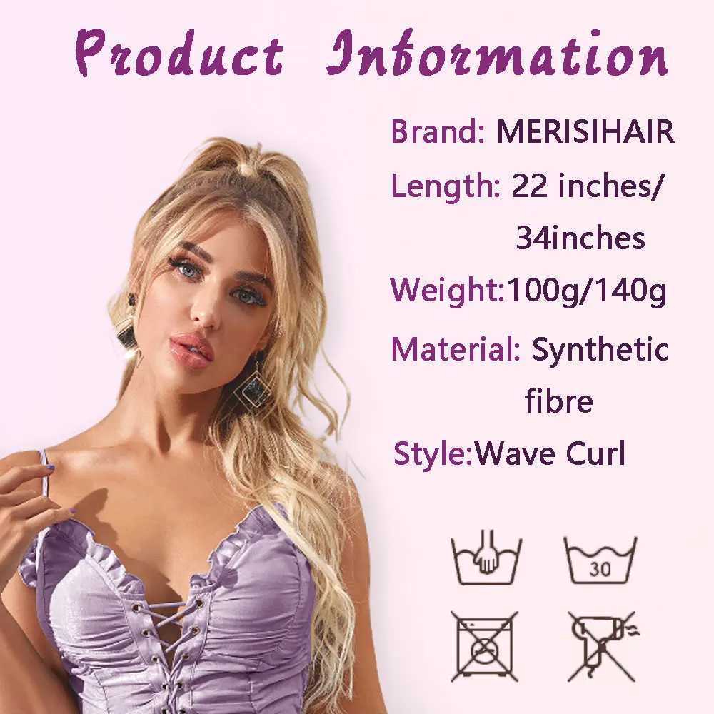 Merisihair curly ponytail extension clip around synthetic wrap ponytail wig long water wave ponytail womens fake W240817
