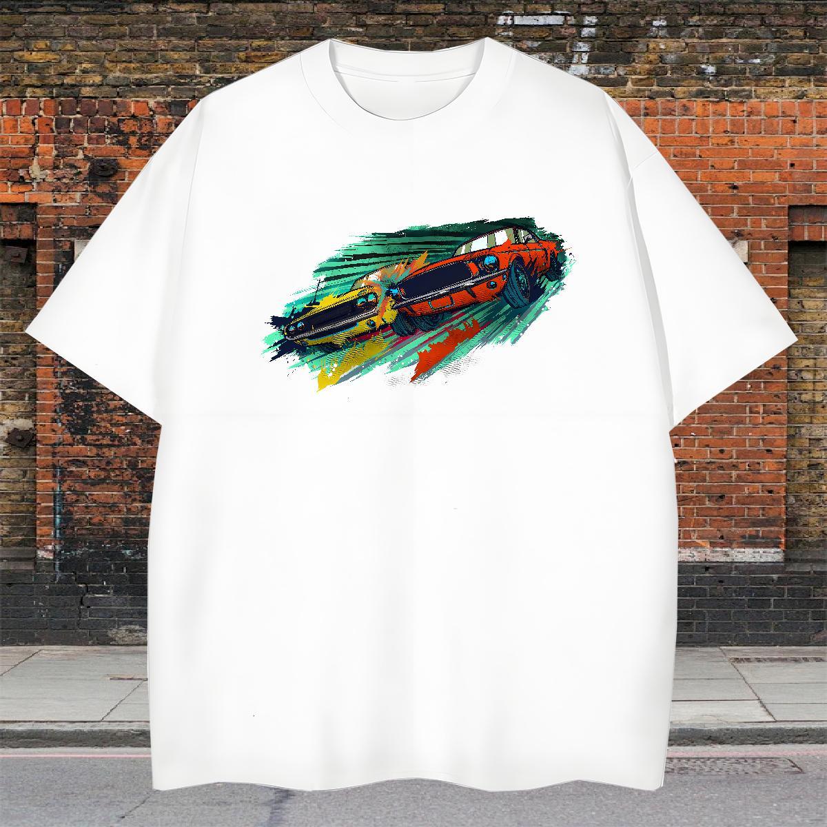 Cool Design Men Clothes T-Shirt Anime Printing Street 230g Pure Cotton DIY Printed Breathable Crew Neck car T-Shirts Wholesale Tees Shirts