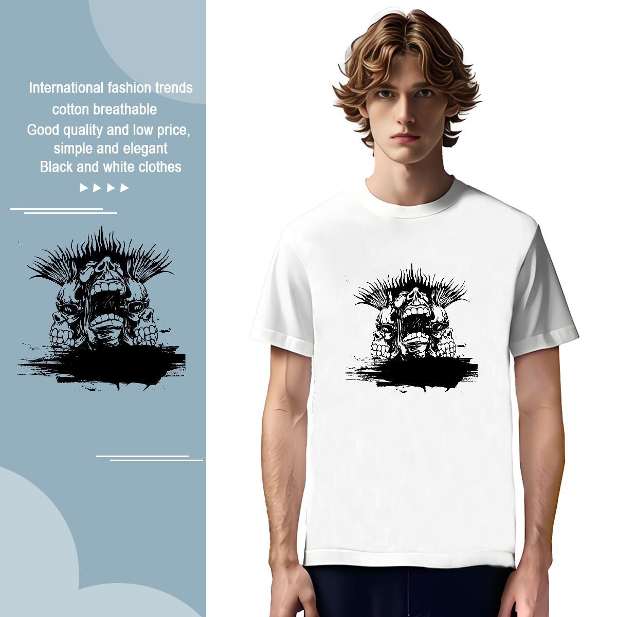 T Shirt For Man 230g Pure Cotton scary Street wear Hip Hop Breathable Soft DIY Printed Tshirts Fashion Casual Free Shipping Tees