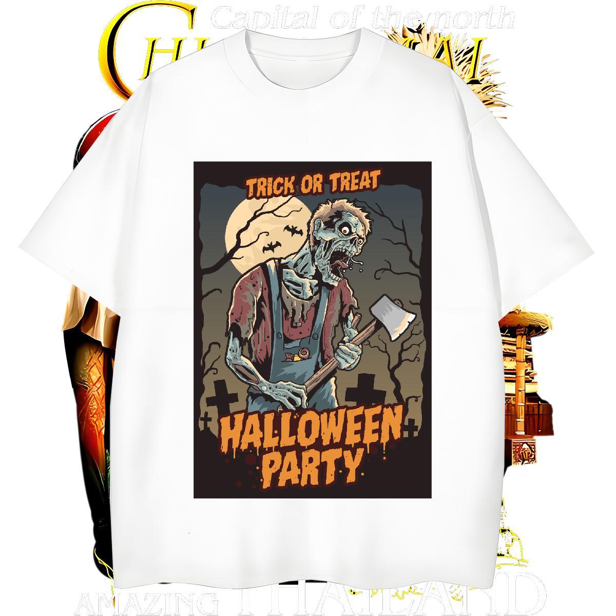 Comfortable T Shirts Men halloween Round Neck Short Sleeve Casual Beach Customized 230g Pure Cotton Men Tshirts Fashion Casual Tee Shirt