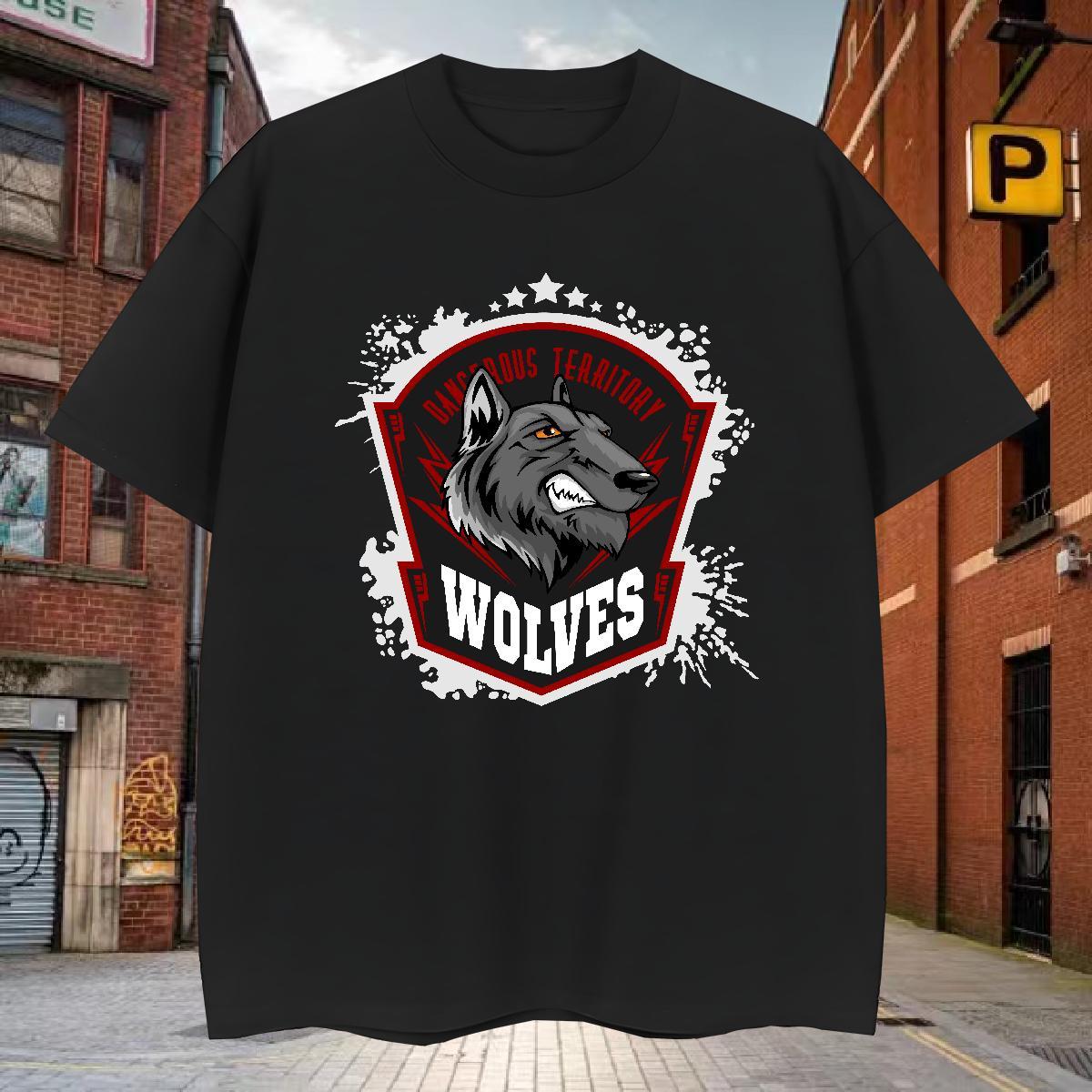 Comfortable T Shirt For Man wolf Breathable Short Sleeve Casual Beach Customized Print 230g Cotton Tshirt for Man Woman 2024 Summer Tops