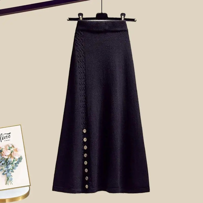 Autumn Womens Clothing Set Skirt Tea Style Dressing Early Winter Green Sweater Coat Skirt Two Piece Setwinter Clothes Women 240820