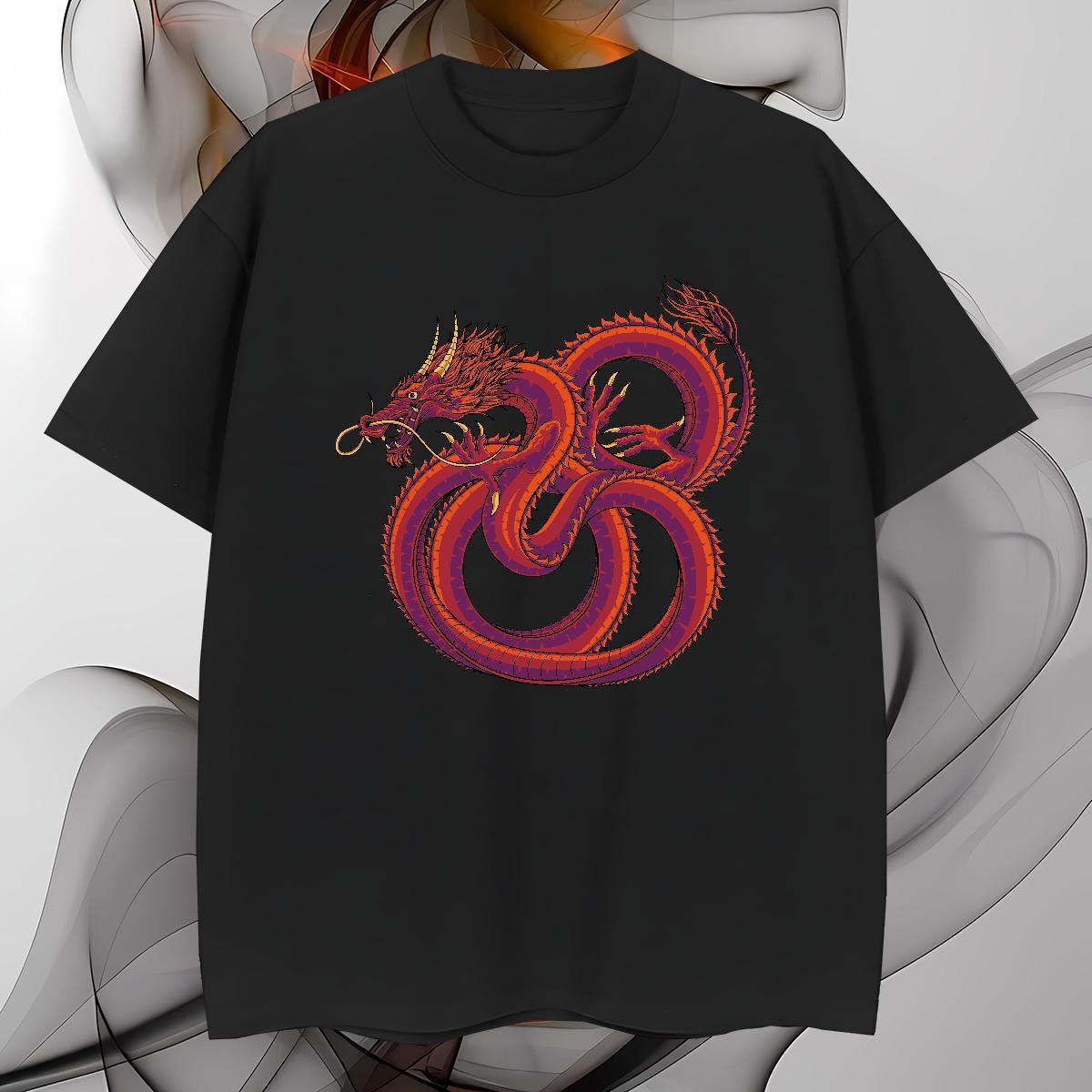 Men T Shirts 100% Cotton 230g dragon Hip Hop Breathable Short Sleeve DIY Logo Oversized Men Tops Tees Brand Loose Clothes