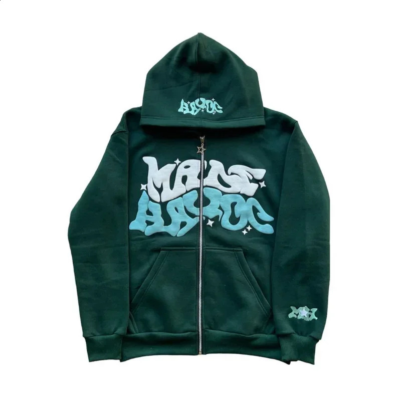 Euramerican Street Y2k Letter Printing Zipper Hoodie Man Oversized Cotton Loose Multiple Colors Hip-hop Trend Couple Sweatshirt 240819