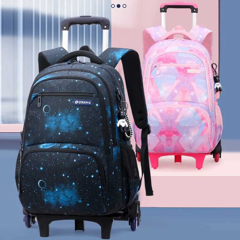 Children School bag with wheels school backpack On wheels School Trolley backpacks bags for boys wheeled School Rolling backpack Y240820