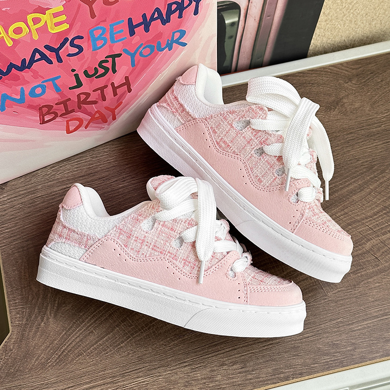 Langzu Spring and Summer Puchic Minority Women's Thick soled Skateboarding Chinese Style Pink Canvas Bread Shoes