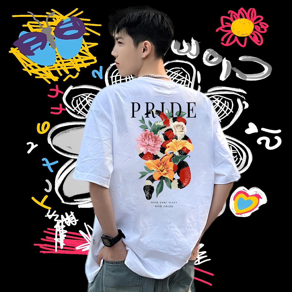 Classic Men Tshirts snake Home Outdoor 230g Pure Cotton Tee Shirt Breathable Short Sleeve TOP Quality Mens T Shirts Plus Size Cartoon