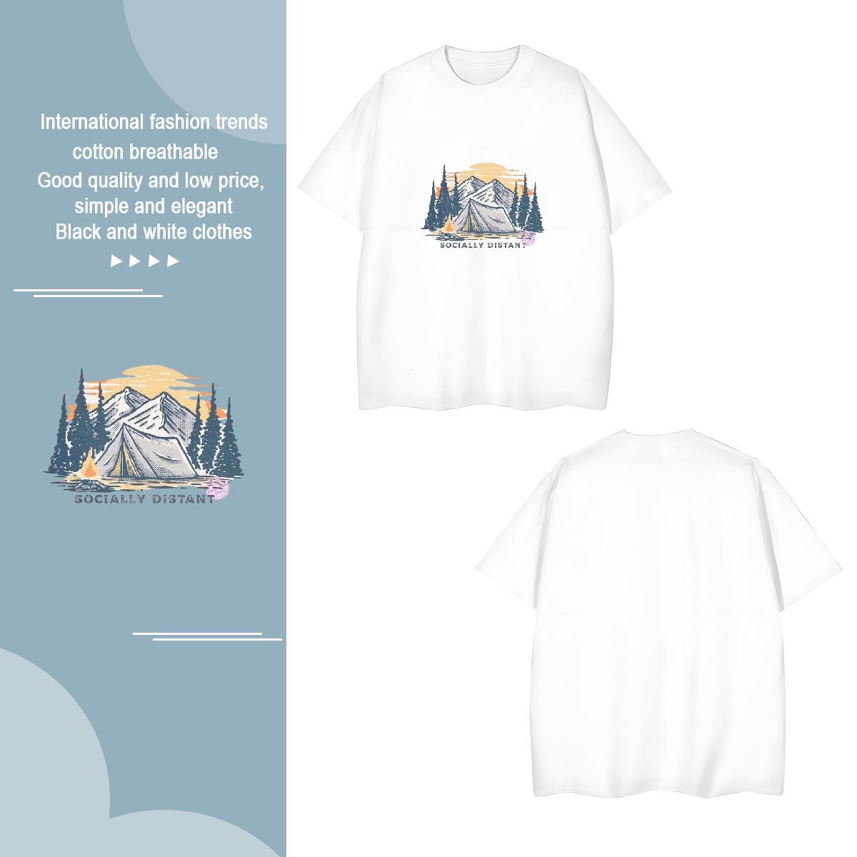 High Quality mountains 230g 100% Cotton Couples T Shirts Spring Summer Breathable Short Sleeve Man T Shirts Designer Graphic Tops