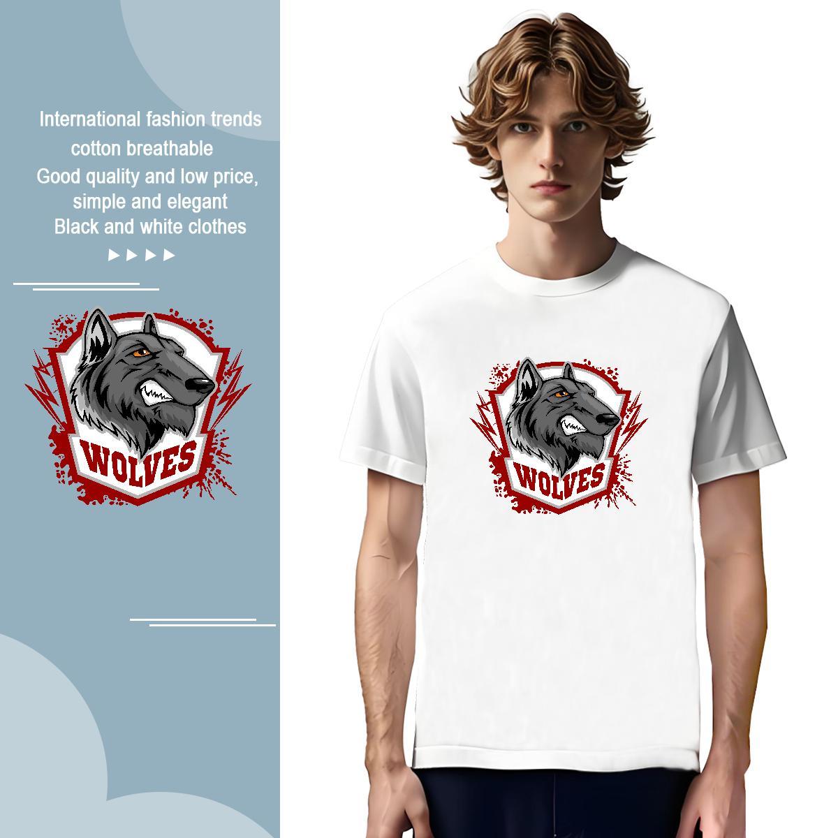 Brand Men T Shirts wolf Breathable Short Sleeve Street Casual Plus Size Custom 230g Pure Cotton Men Tees Classic Casual Tee Shirt