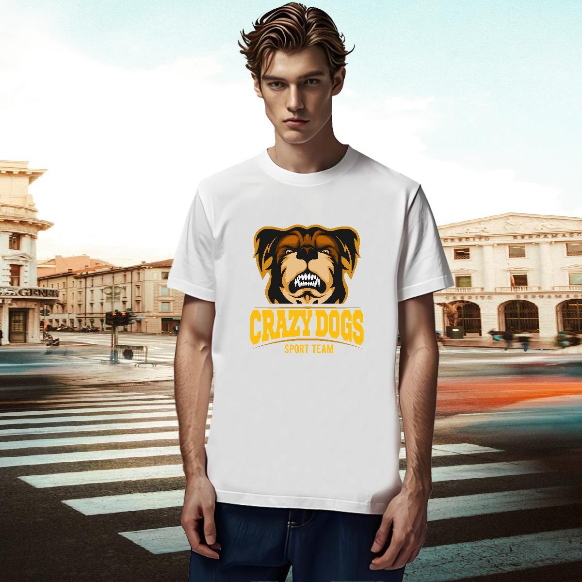 Loose Men T Shirts crazy dog Breathable Short Sleeve Street Casual DIY 230g 100% Cotton Tshirt for Man Woman Casual New Wear