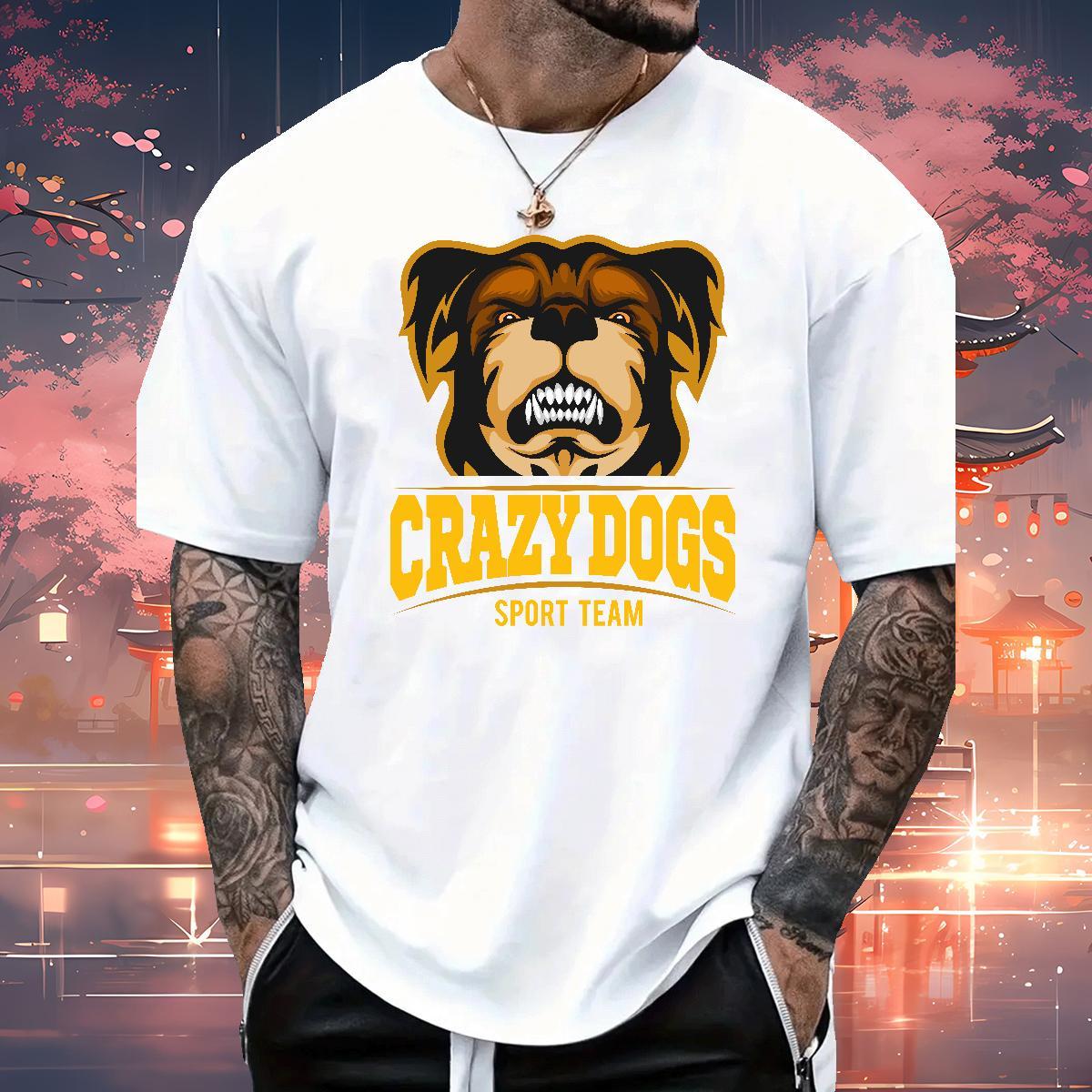 New Designer Tshirts crazy dog Street wear Hip Hop 100% Cotton 230g Tops Breathable Soft Man T Shirts Asian Size