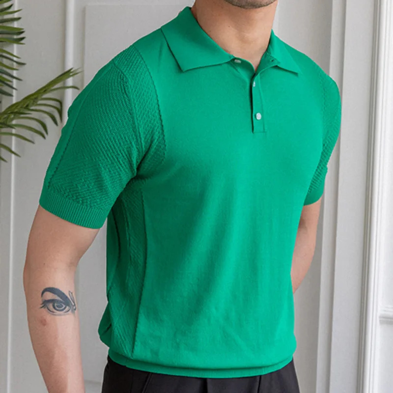 Top Quality Solid Color Polo Shirt Camisa Hombre Polo Shirt Men British Slim Lapel Summer Man Ice Silk Short Sleeve Knitted Polo 240820