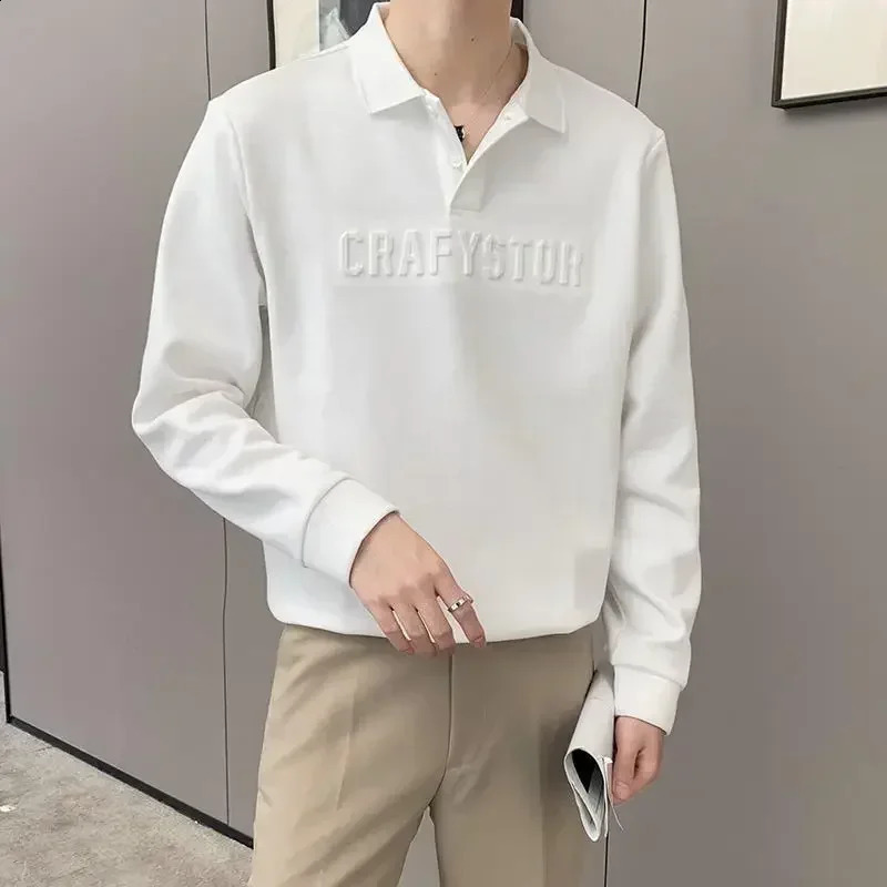 Top Printed Letter T Polo Shirt for Man Sweatshirts Mens Clothing White Unicolor Plain Long Sleeve A Harajuku Fashion Social It 240820