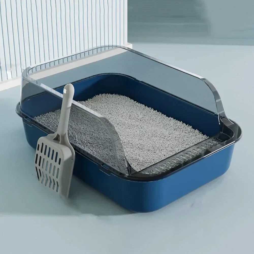 Semi Enclosed High Side Cat Litter Box Splashproof Plastic Kitty Toilet with Scoop 2024 Pet Supplies