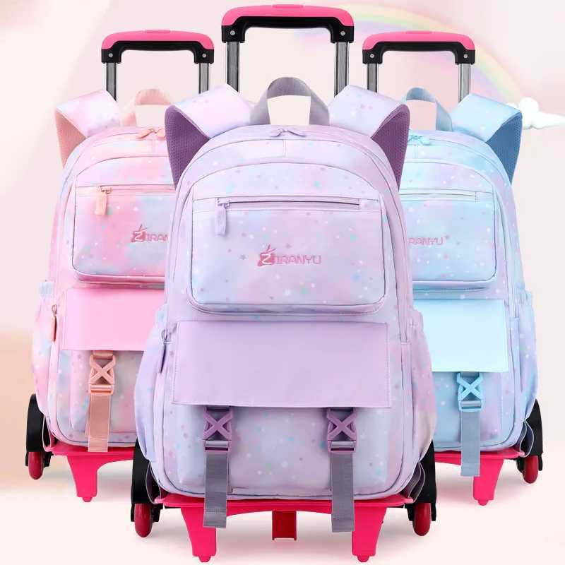 Girls Wheeled backpack Kids Trolley School Bag Children School Backpacks with Wheels School Bags For Students Rolling Backpack Y240820