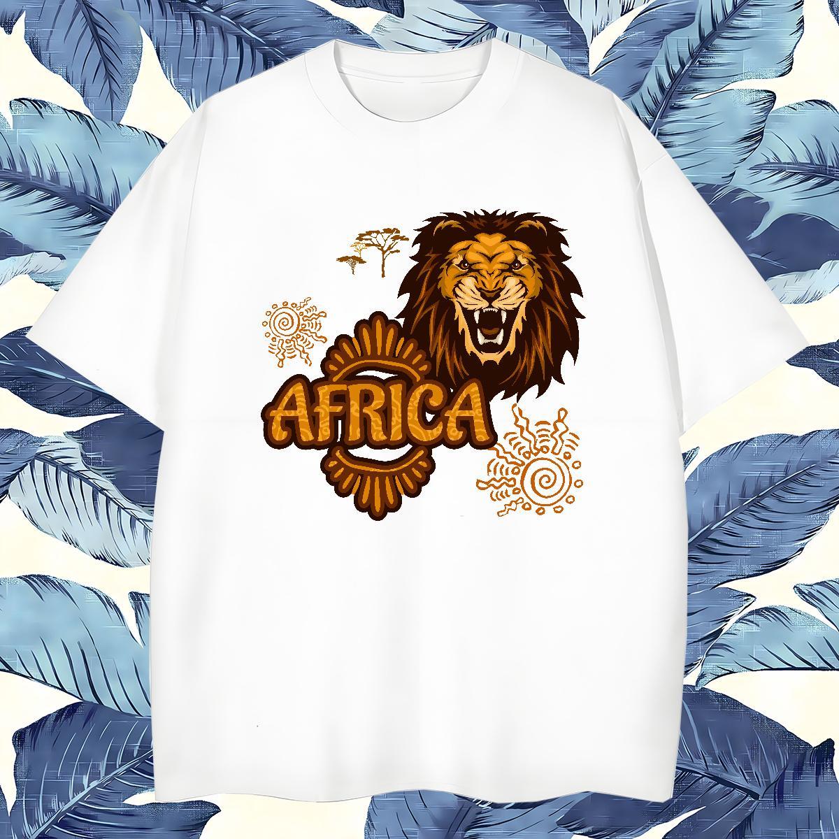 Free Shipping Africa lion Mens T Shirts Street wear Hip Hop Men Tees 100% Cotton 230g Designer Fashion Round Neck Short Sleeve DIY Anime Clothings