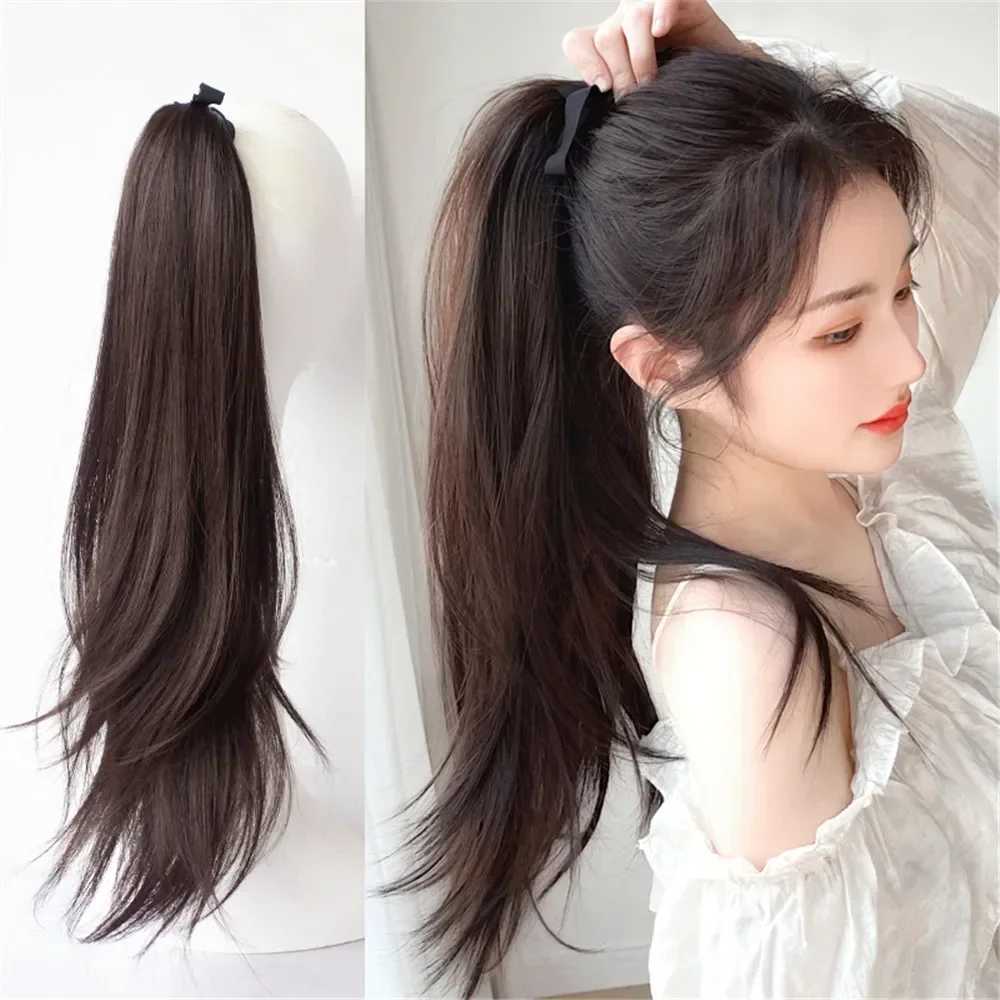 45cm womens wig synthetic natural long straight ponytail bandage type wig tail curled wig piece hair extension W240817