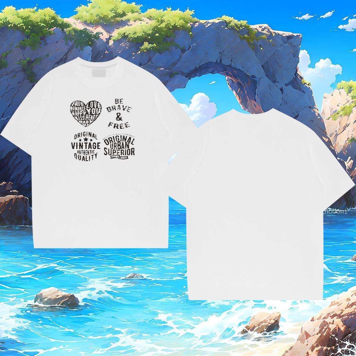 Loose Fit letter 230g Pure Cotton Tshirts Beach Breathable Crew Neck T-Shirts 2024 New DIY Printed Tops