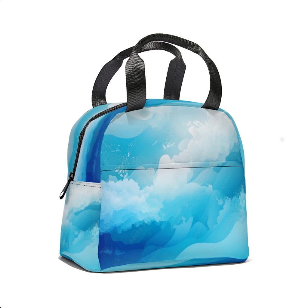 Cool Bule Printing Lunch Bag for School Waterproof Picnic Thermal Cooler Insulated Lunch Box Women Tote Bags 240819