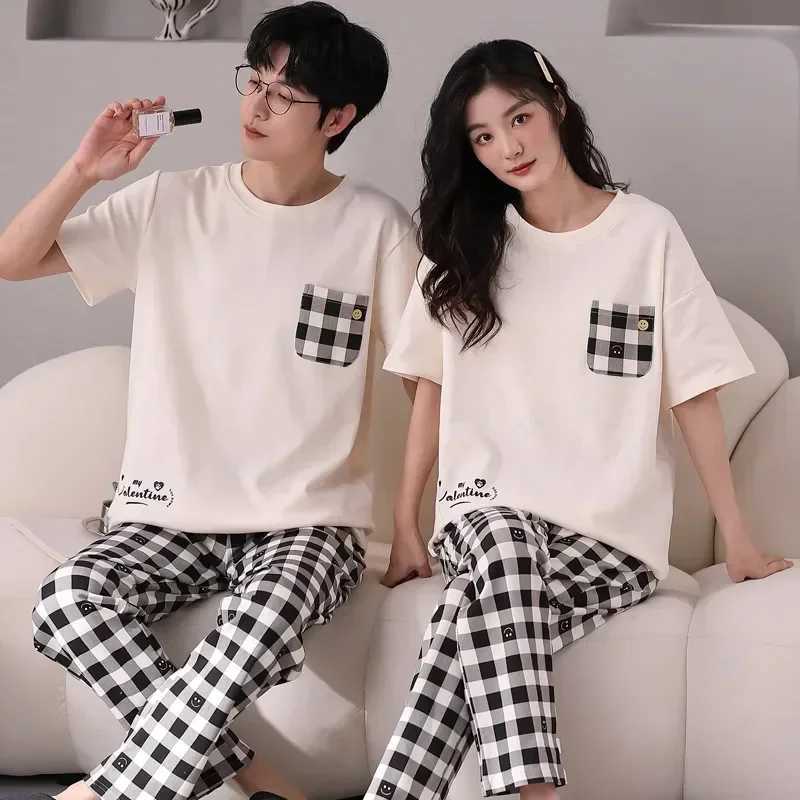 Sports couple summer fashion sleepwear cotton set style sleepwear sleeves home short night gown women/men couple sleepwearW240719