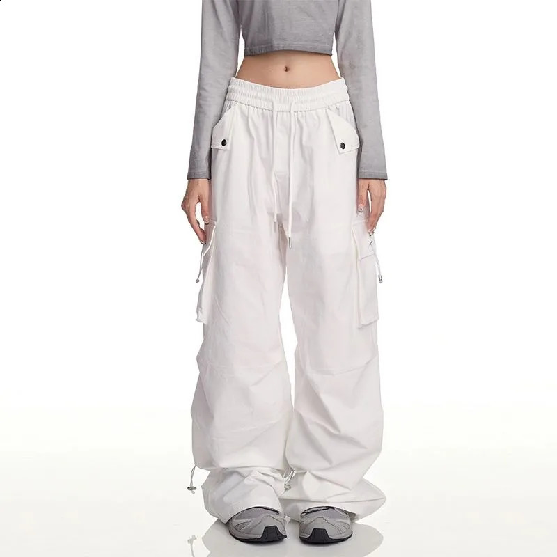Streetwear Spring Summer Cargo Womens Pants Casual Big Pocket Solid Color Straight Women Trousers Z260314
