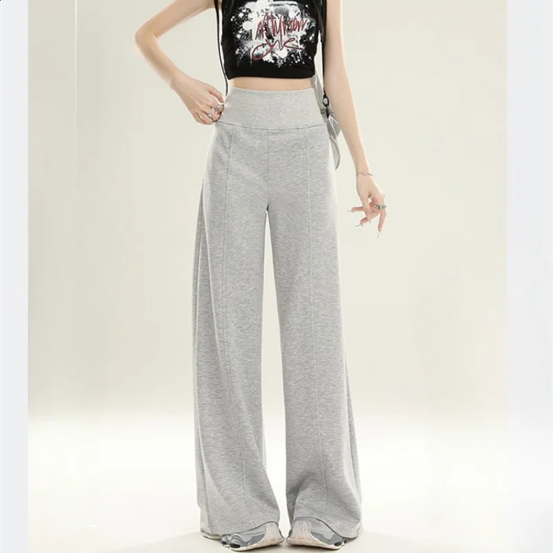 Deeptown Baggy Y2k Grey Sweatpants Woman Casual Vintage Korean Fashion Wide Leg Pants Sports High Waist Basic Loose Trousers 240820